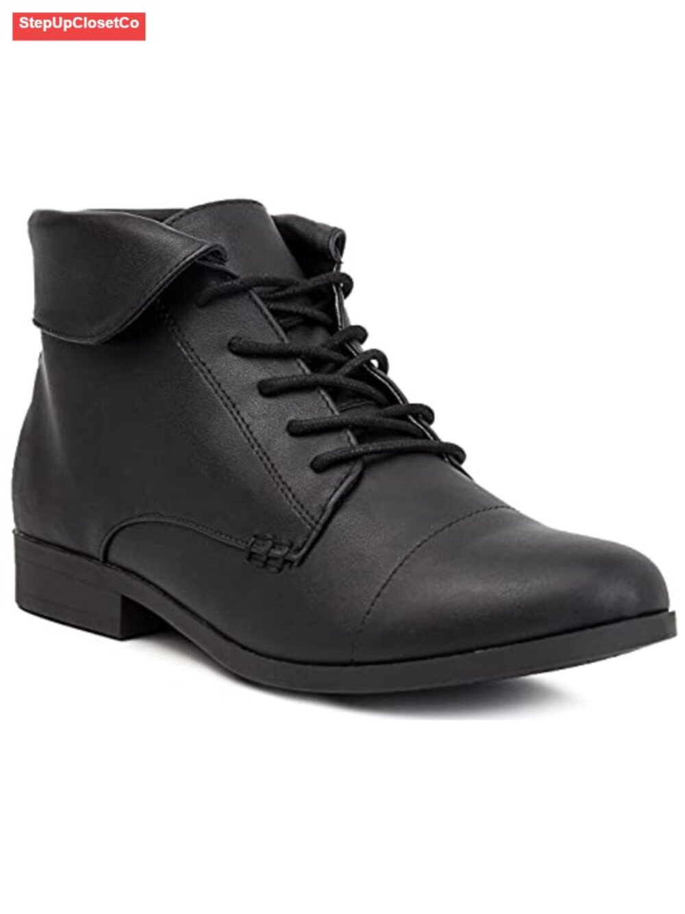 Lace Up Ankle Bootie Faux Leather Cap Toe Cushioned Dress Boots